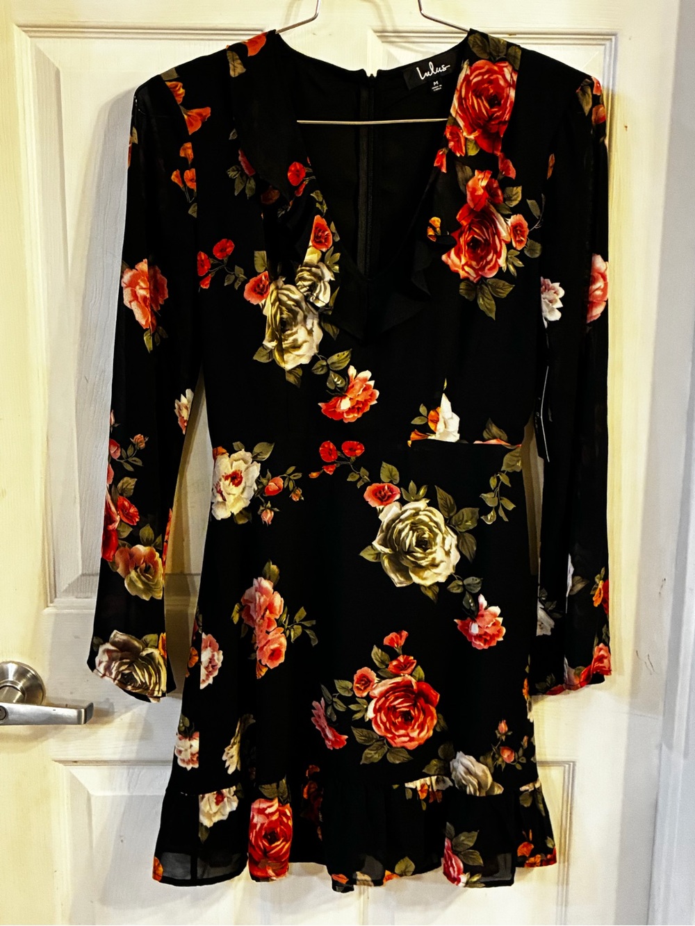 Lulus Alive with Artistry Black Floral Print Long Sleeve Dress, Size: M, NWT